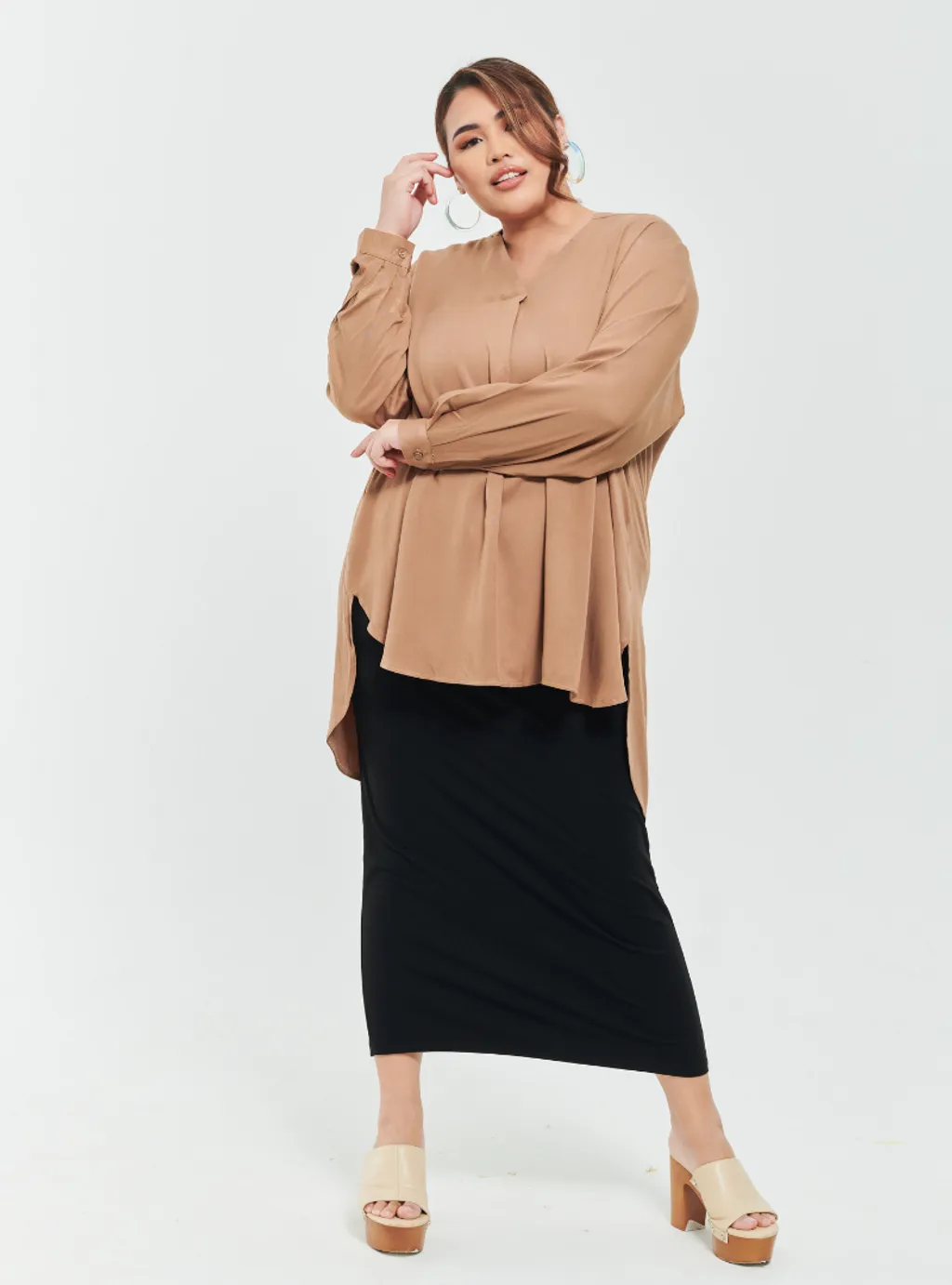Kemeja Mandarin Collar Oversized shirt - Earthy Tone