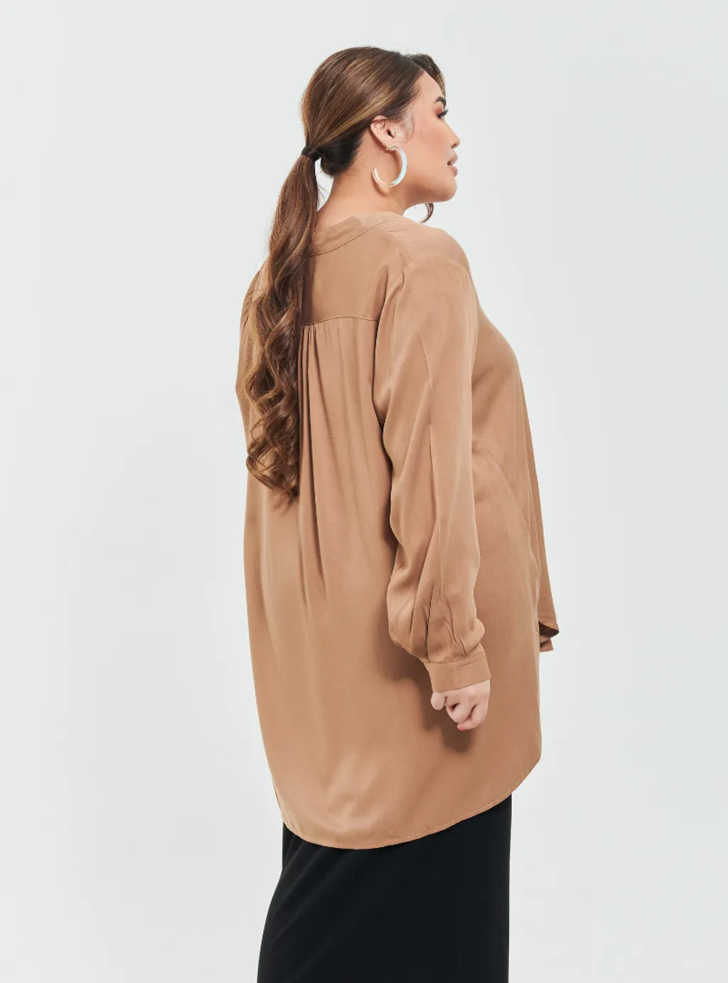 Kemeja Mandarin Collar Oversized shirt - Earthy Tone