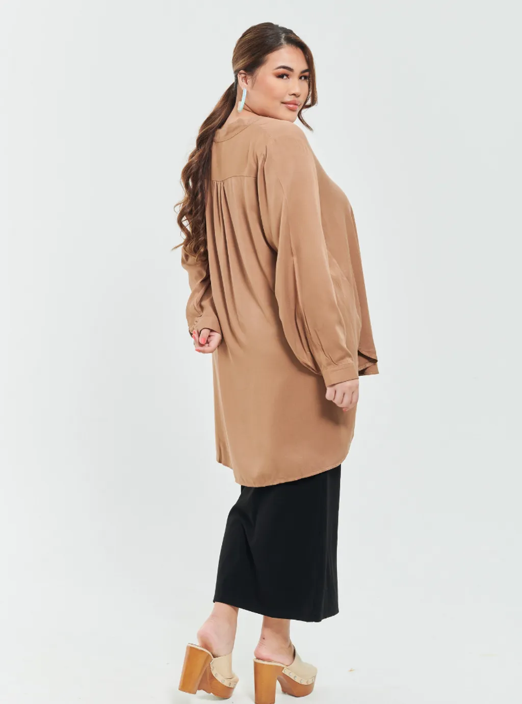 Kemeja Mandarin Collar Oversized shirt - Earthy Tone