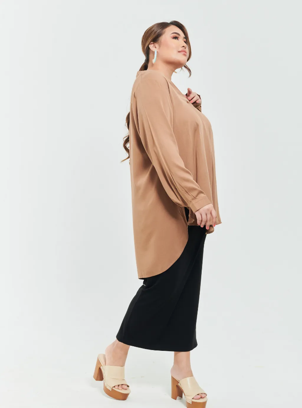 Kemeja Mandarin Collar Oversized shirt - Earthy Tone
