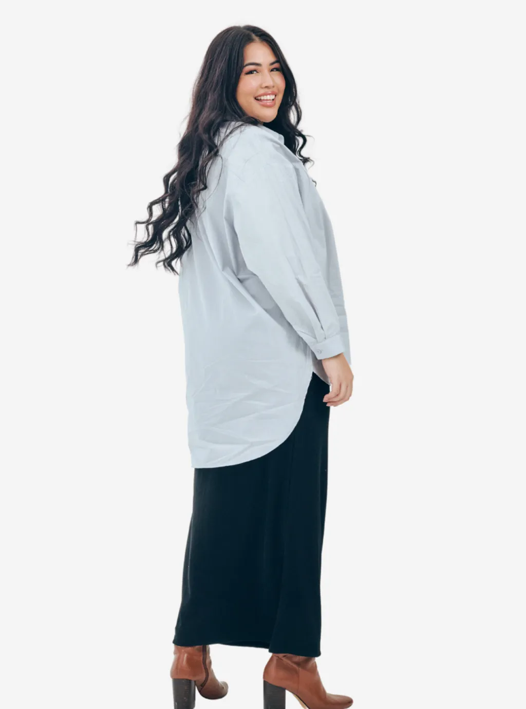 Curva Fabulous - Kemeja Dropped Shoulder Oversize Shirt - Shades Of Grey - CURVA FABULOUS INDONESIA - Shirts & Tops