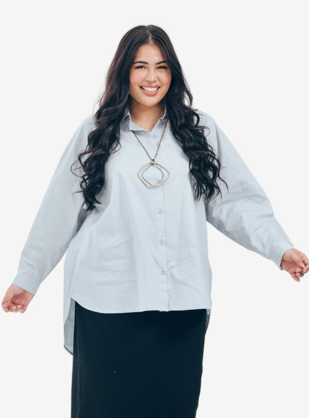 Curva Fabulous - Kemeja Dropped Shoulder Oversize Shirt - Shades Of Grey - CURVA FABULOUS INDONESIA - Shirts & Tops