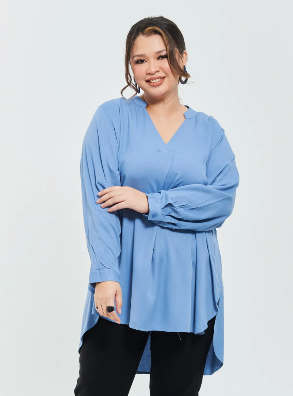 Kemeja Mandarin Collar Oversized Shirt - Blue Series