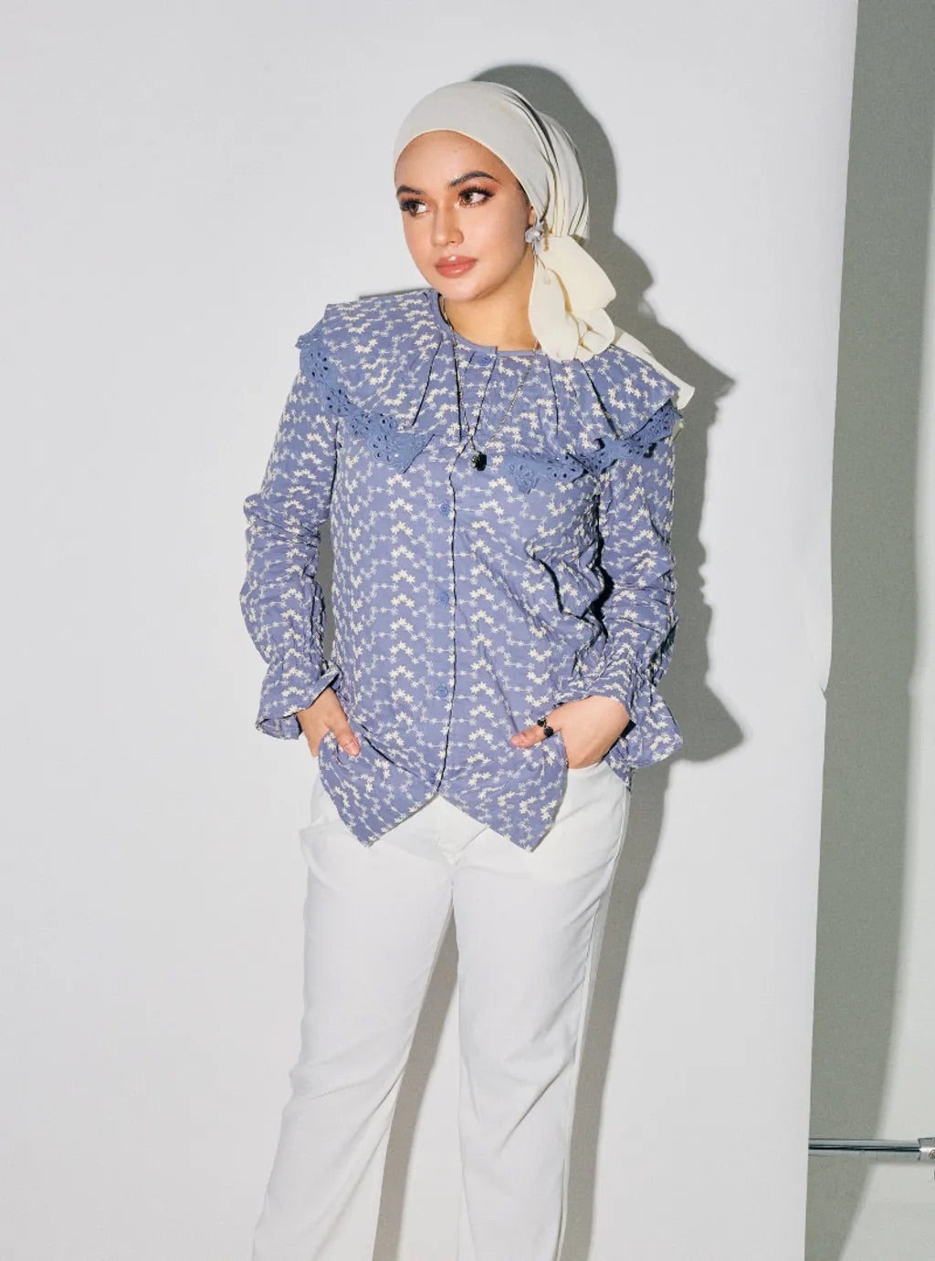 Atasan Maisara Eyelet Ruffles Top