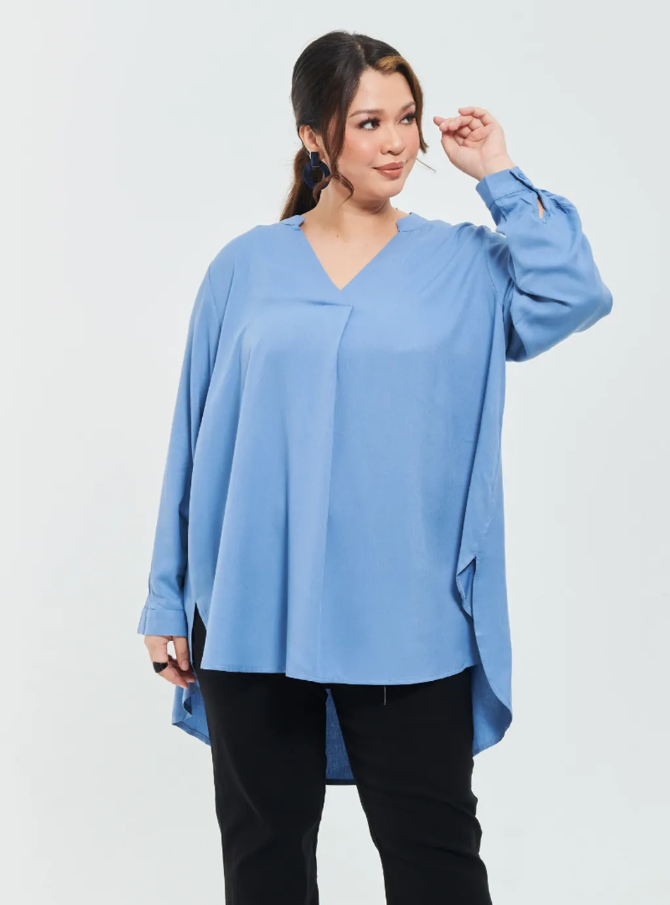 Kemeja Mandarin Collar Oversized Shirt - Blue Series