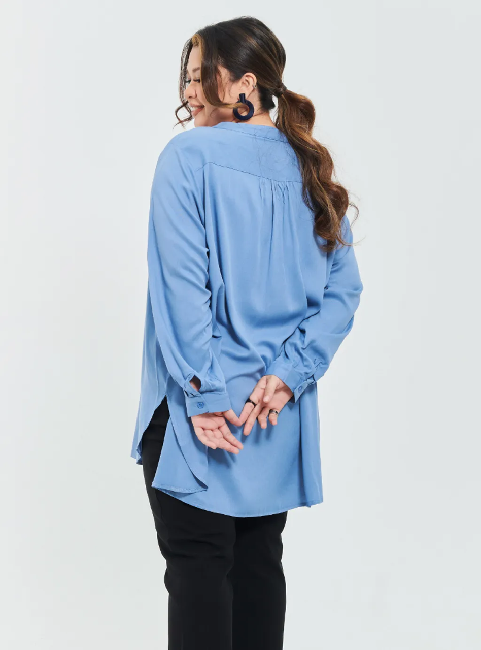 Kemeja Mandarin Collar Oversized Shirt - Blue Series