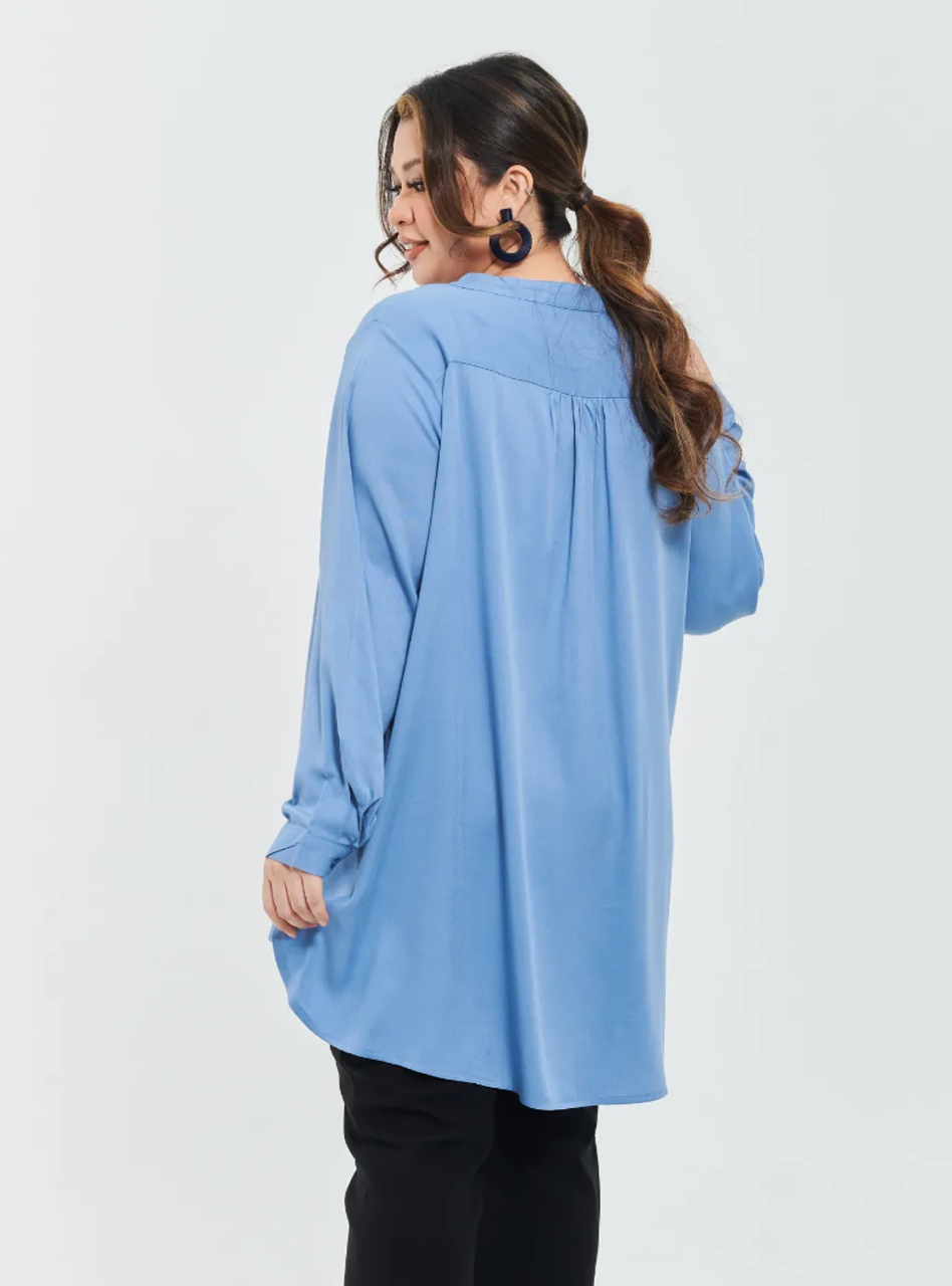 Kemeja Mandarin Collar Oversized Shirt - Blue Series