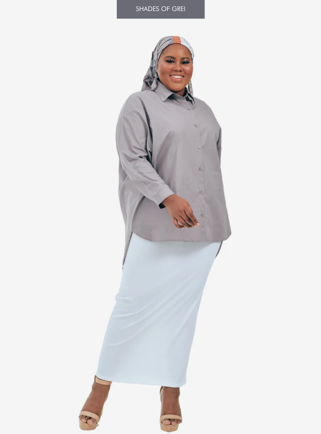 Curva Fabulous - Kemeja Dropped Shoulder Oversize Shirt - Shades Of Grey - CURVA FABULOUS INDONESIA - Shirts & Tops