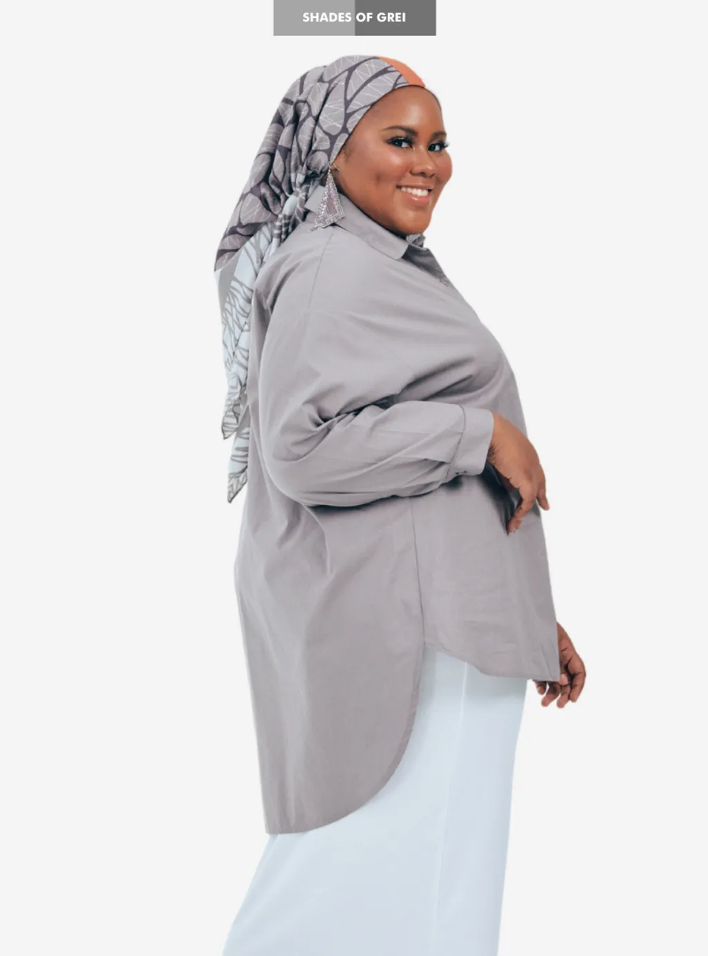 Curva Fabulous - Kemeja Dropped Shoulder Oversize Shirt - Shades Of Grey - CURVA FABULOUS INDONESIA - Shirts & Tops