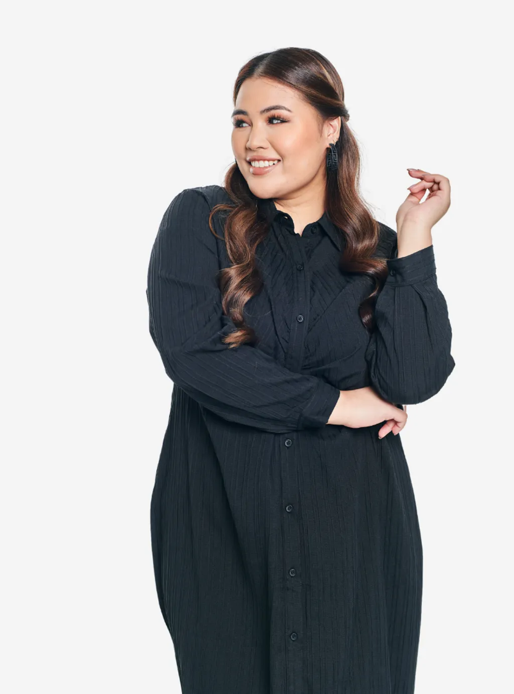 Texture Longline Ruched Shirt Dress