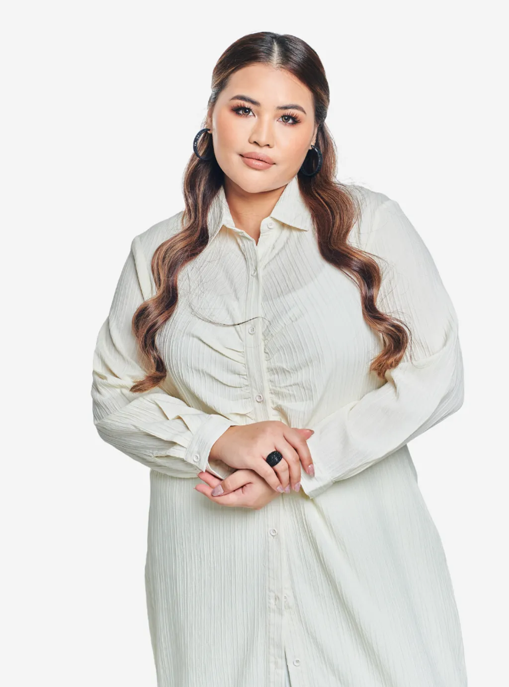 Texture Longline Ruched Shirt Dress