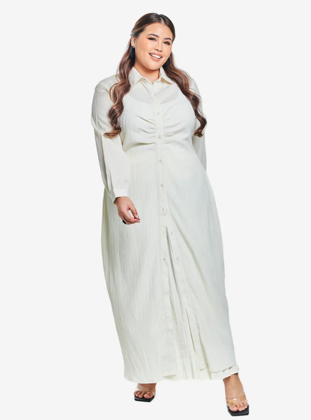 Texture Longline Ruched Shirt Dress