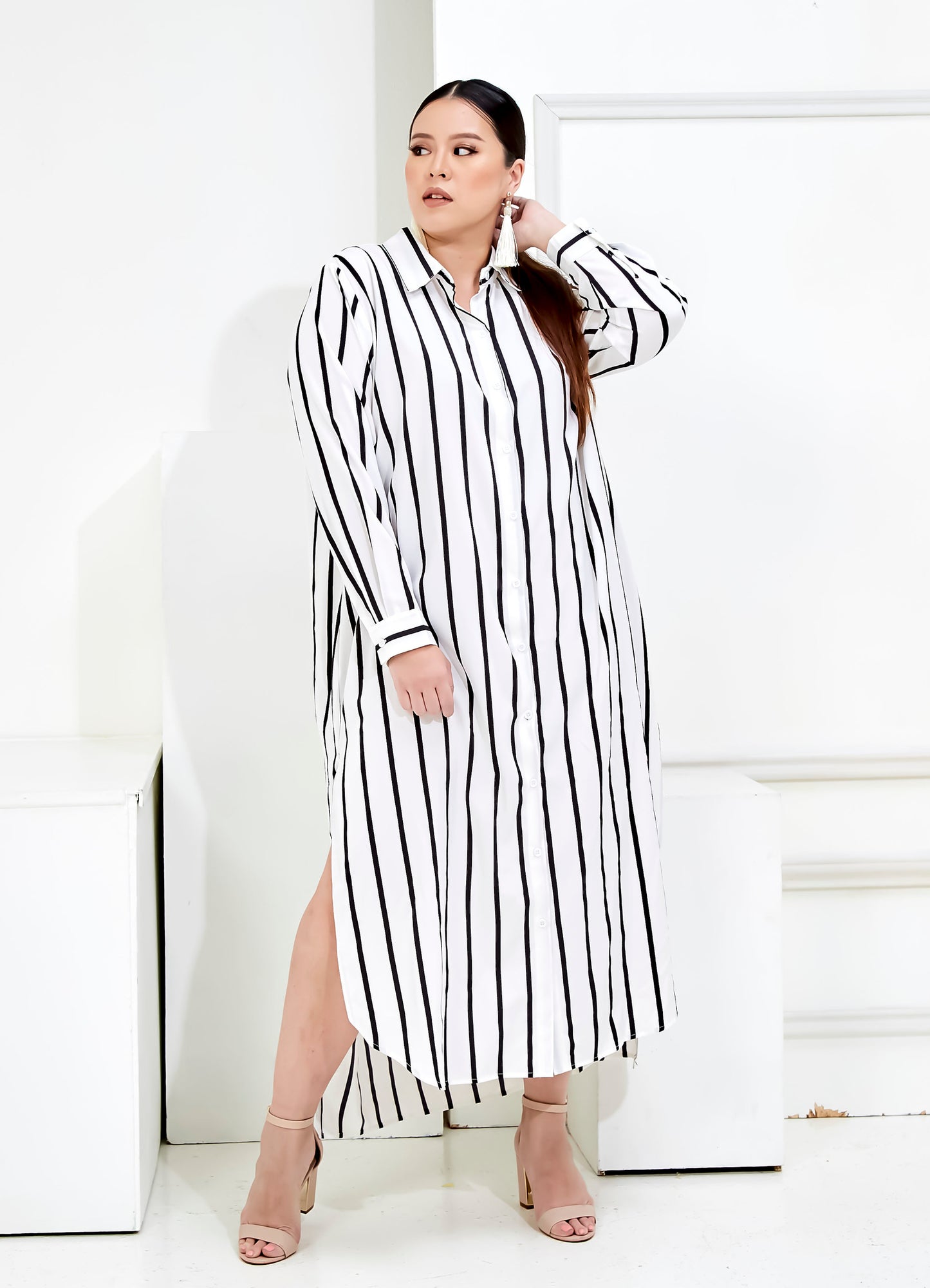 Curva Fabulous - V2 - Curva Bf Shirt - Striped Shirt Dress - CURVA FABULOUS INDONESIA - Dresses