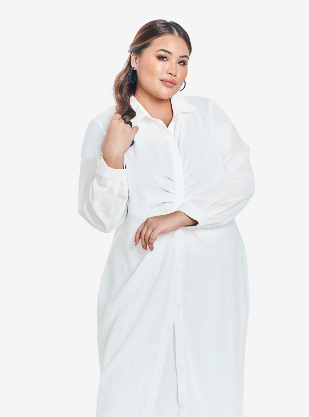 Viscose Blend Longline Ruched Shirt Dress