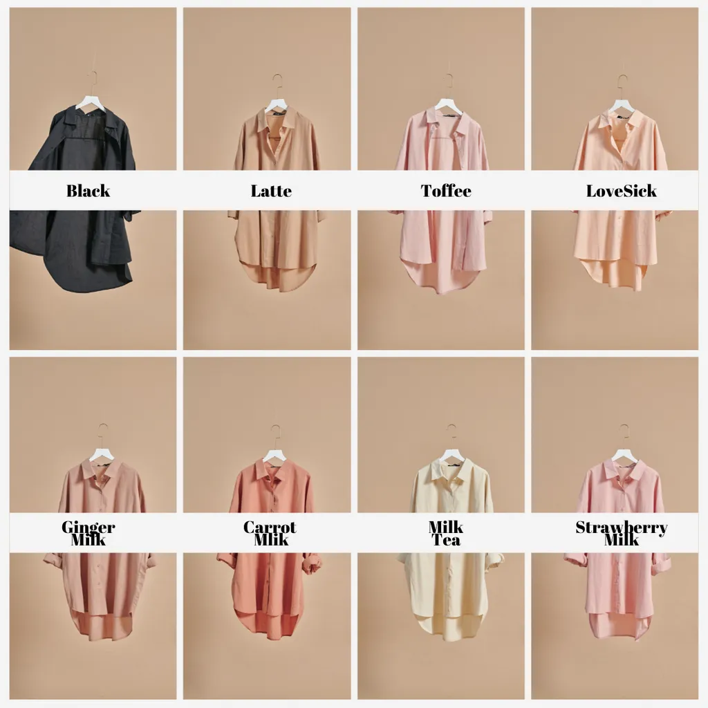 Curva Fabulous - Kemeja Dropped Shoulder Oversize Shirt - Milk Tea Series - CURVA FABULOUS INDONESIA - Shirts & Tops