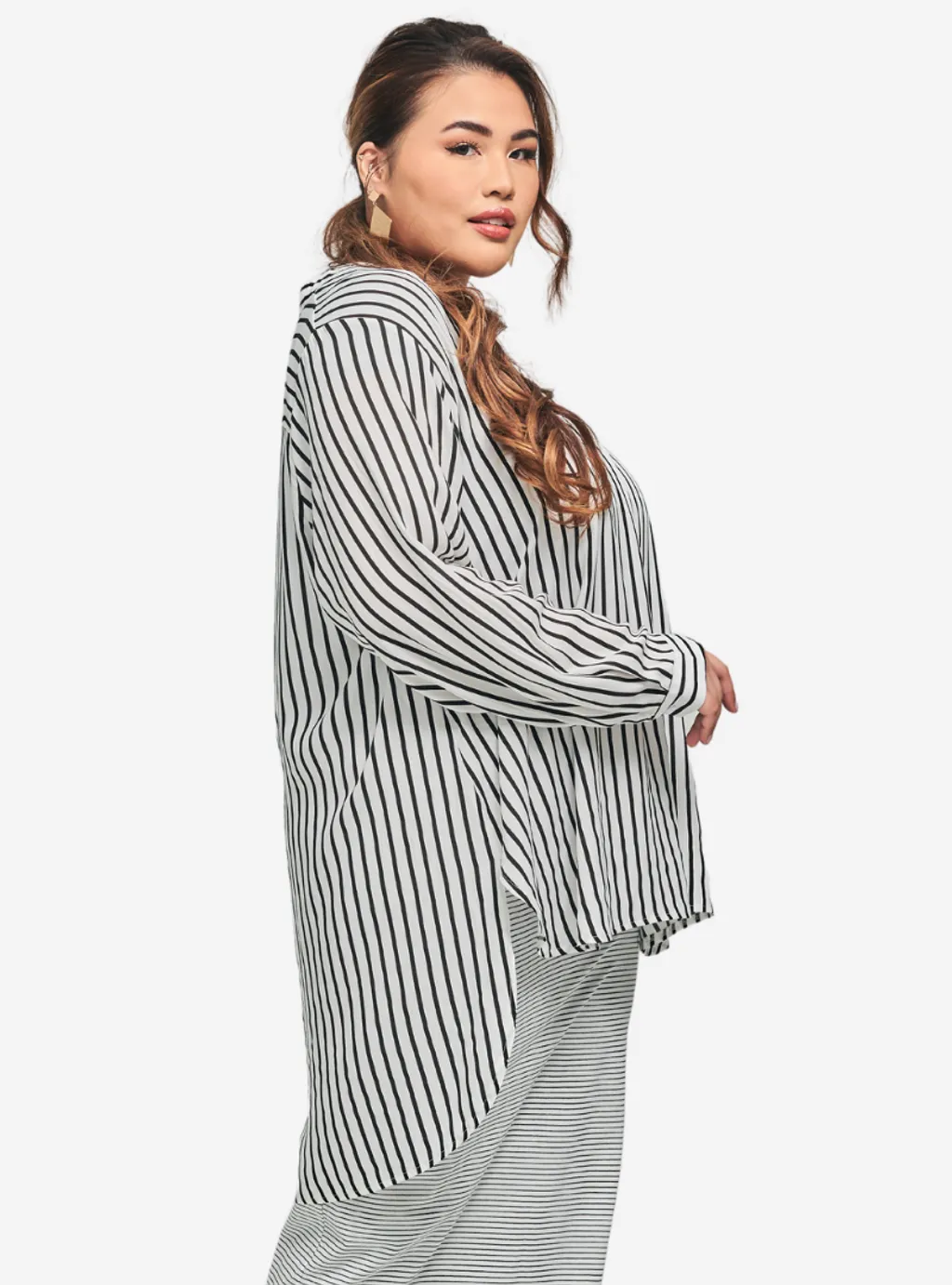 Kemeja Mandarin Collar Oversized Shirt - Striped Series