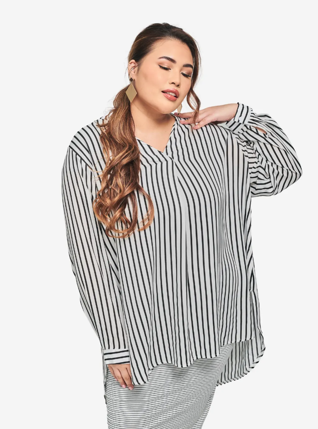 Kemeja Mandarin Collar Oversized Shirt - Striped Series