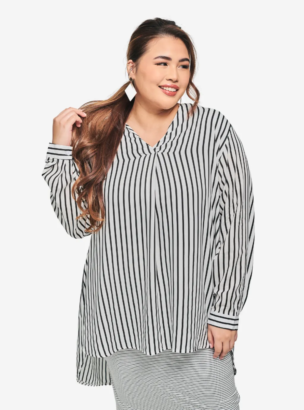 Kemeja Mandarin Collar Oversized Shirt - Striped Series