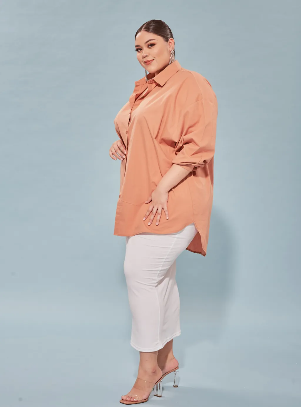 Curva Fabulous - Kemeja Dropped Shoulder Oversize Shirt - Milk Tea Series - CURVA FABULOUS INDONESIA - Shirts & Tops