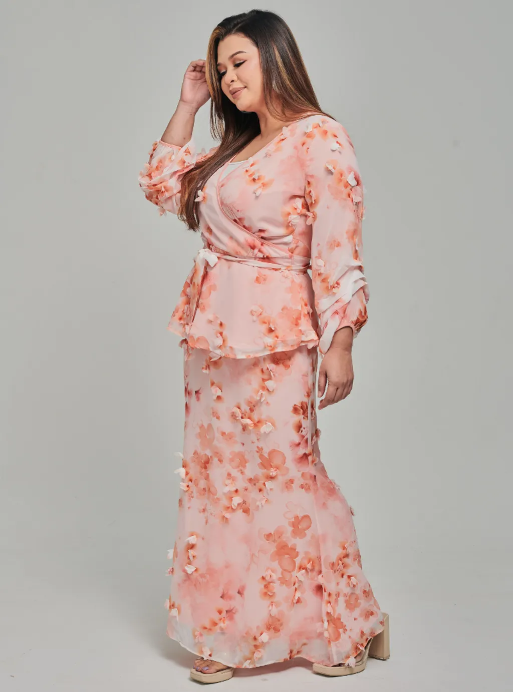 Tun Hamidah 3D Fleur Chiffon Wrap Kurung