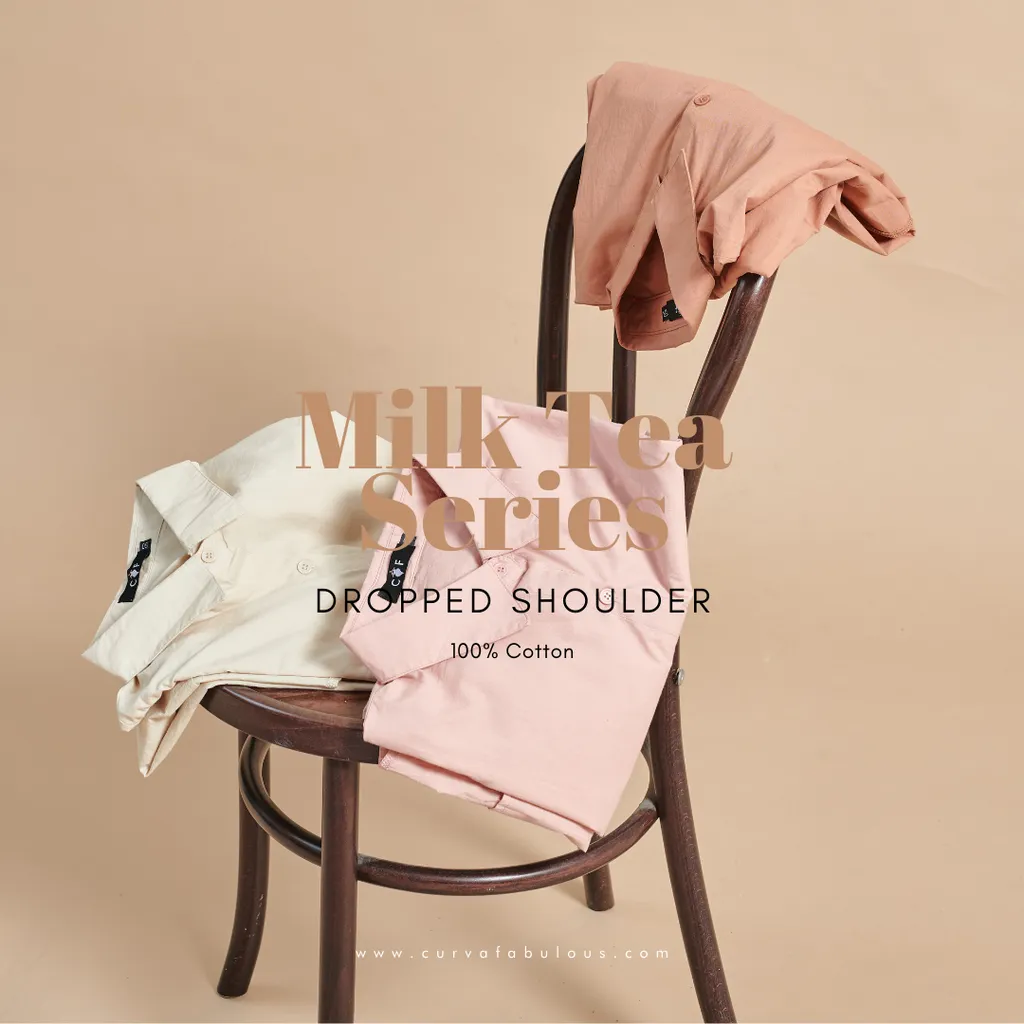 Curva Fabulous - Kemeja Dropped Shoulder Oversize Shirt - Milk Tea Series - CURVA FABULOUS INDONESIA - Shirts & Tops