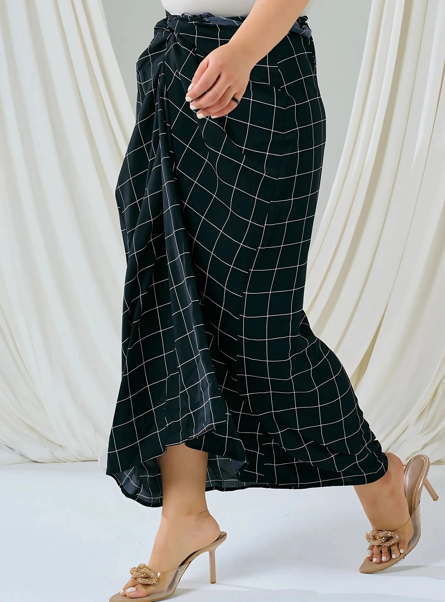 PO HENING LEBARAN - Melly Instant Pario Wrap Skirt Only - Big Black Checked