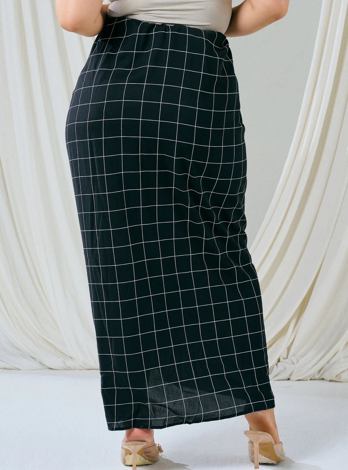 PO HENING LEBARAN - Melly Instant Pario Wrap Skirt Only - Big Black Checked