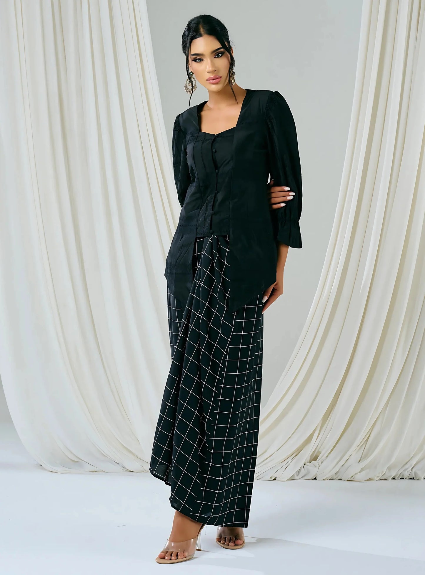 PO HENING LEBARAN - Melly Instant Pario Wrap Skirt Only - Big Black Checked