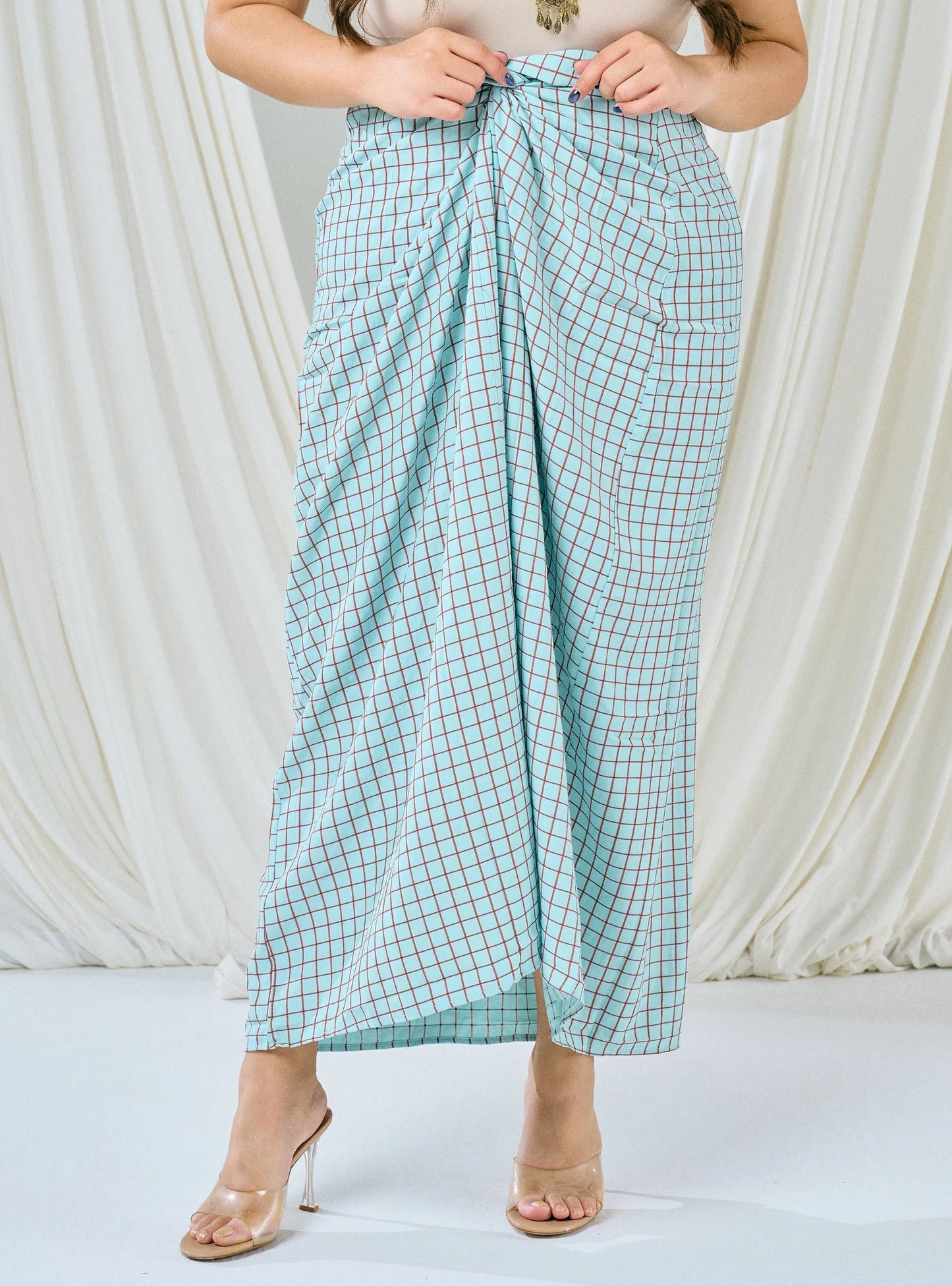 PO HENING LEBARAN - Melly Instant Pario Wrap Skirt Only - Brick Line Checked