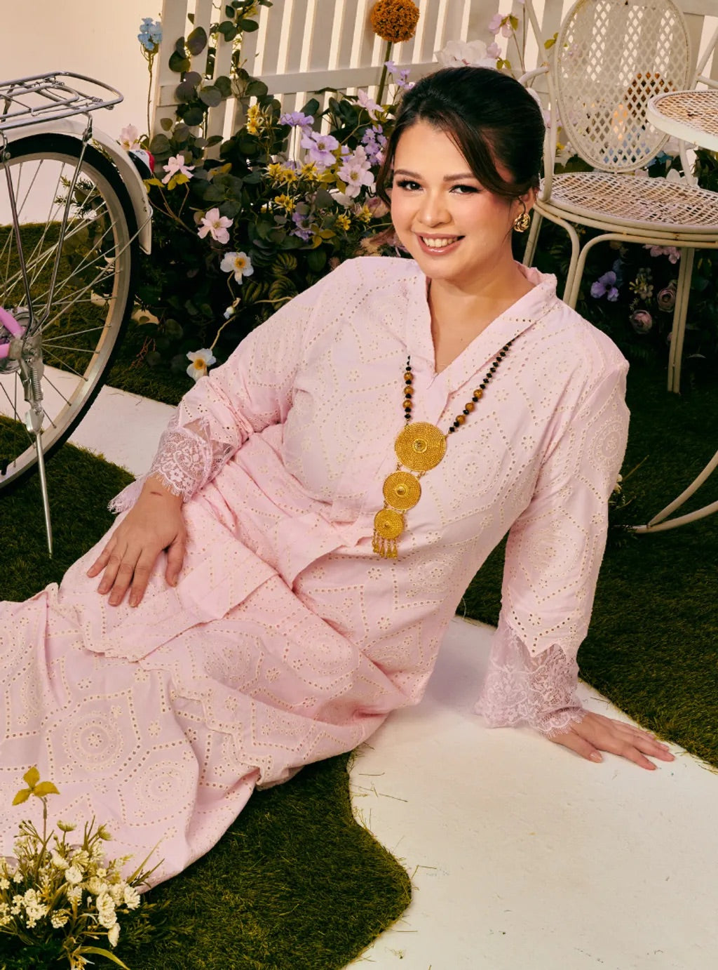 PO TUN FARAH Raya Eyelet Embroidered Kebarung