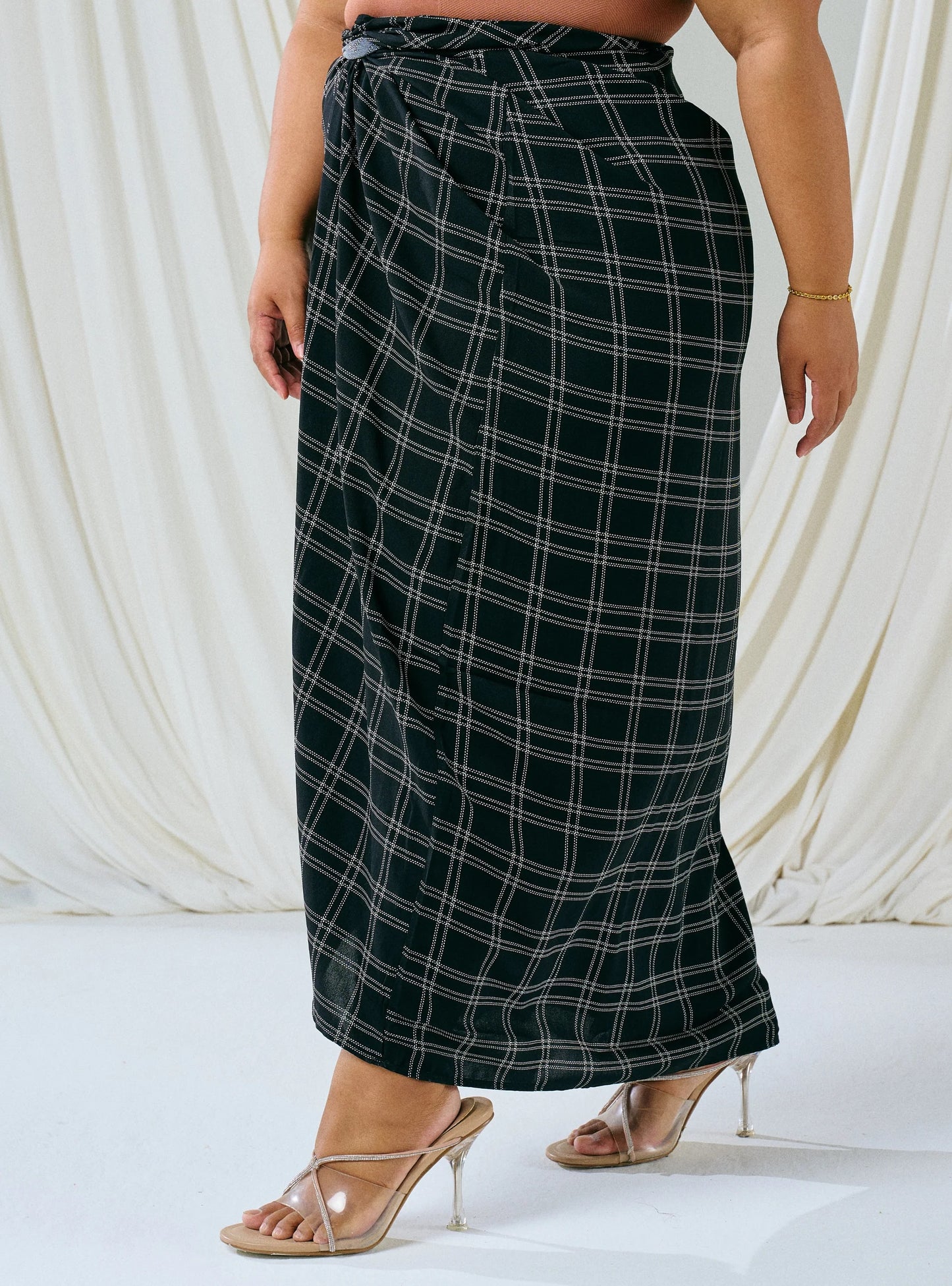 PO HENING LEBARAN - Melly Instant Pario Wrap Skirt Only - Black Double Line