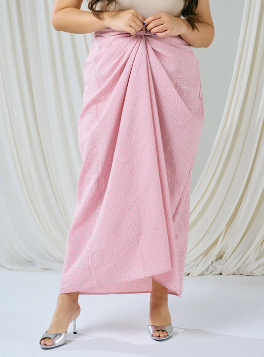 PO HENING LEBARAN - Melly Instant Pario Wrap Skirt Only - Dusty Pink Checked