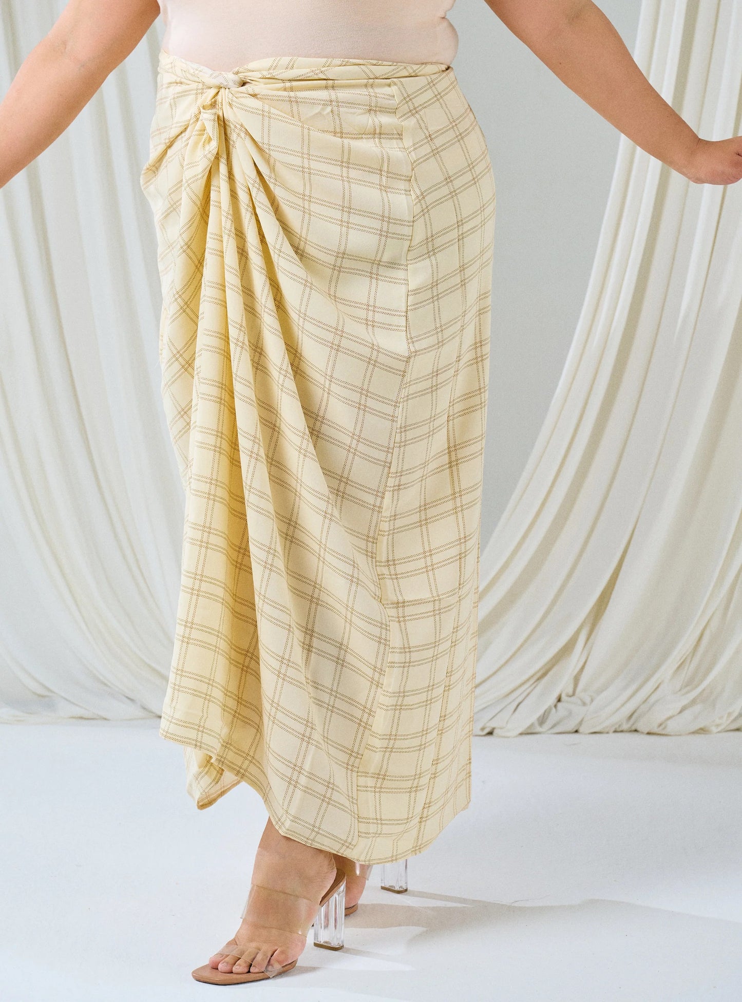 PO HENING LEBARAN - Melly Instant Pario Wrap Skirt Only - Mustard Line Checked