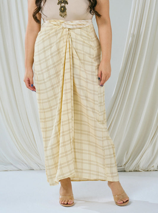 PO HENING LEBARAN - Melly Instant Pario Wrap Skirt Only - Mustard Line Checked