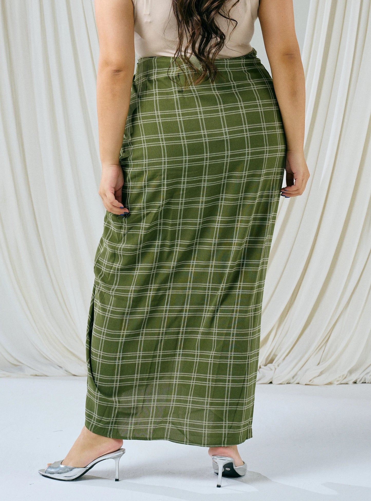 PO HENING LEBARAN - Melly Instant Pario Wrap Skirt Only - Olive Double Line