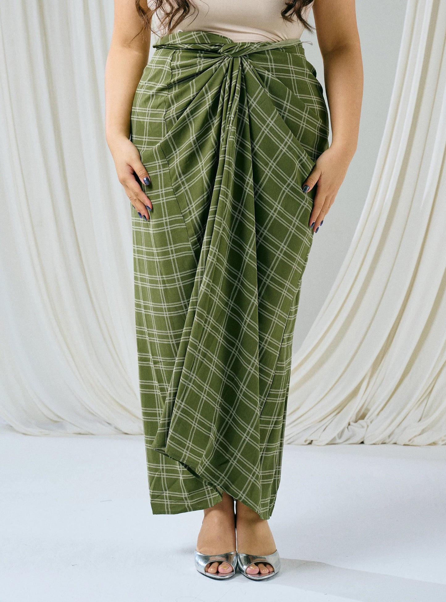 PO HENING LEBARAN - Melly Instant Pario Wrap Skirt Only - Olive Double Line