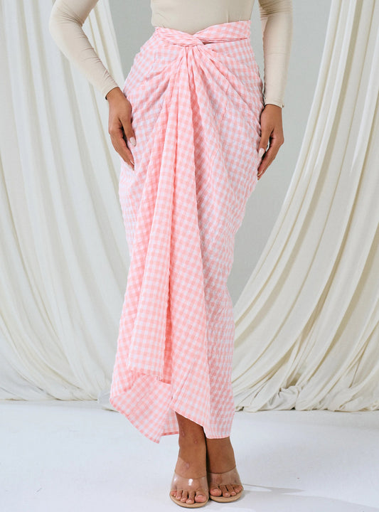 PO HENING LEBARAN - Melly Instant Pario Wrap Skirt Only - Pink Checked