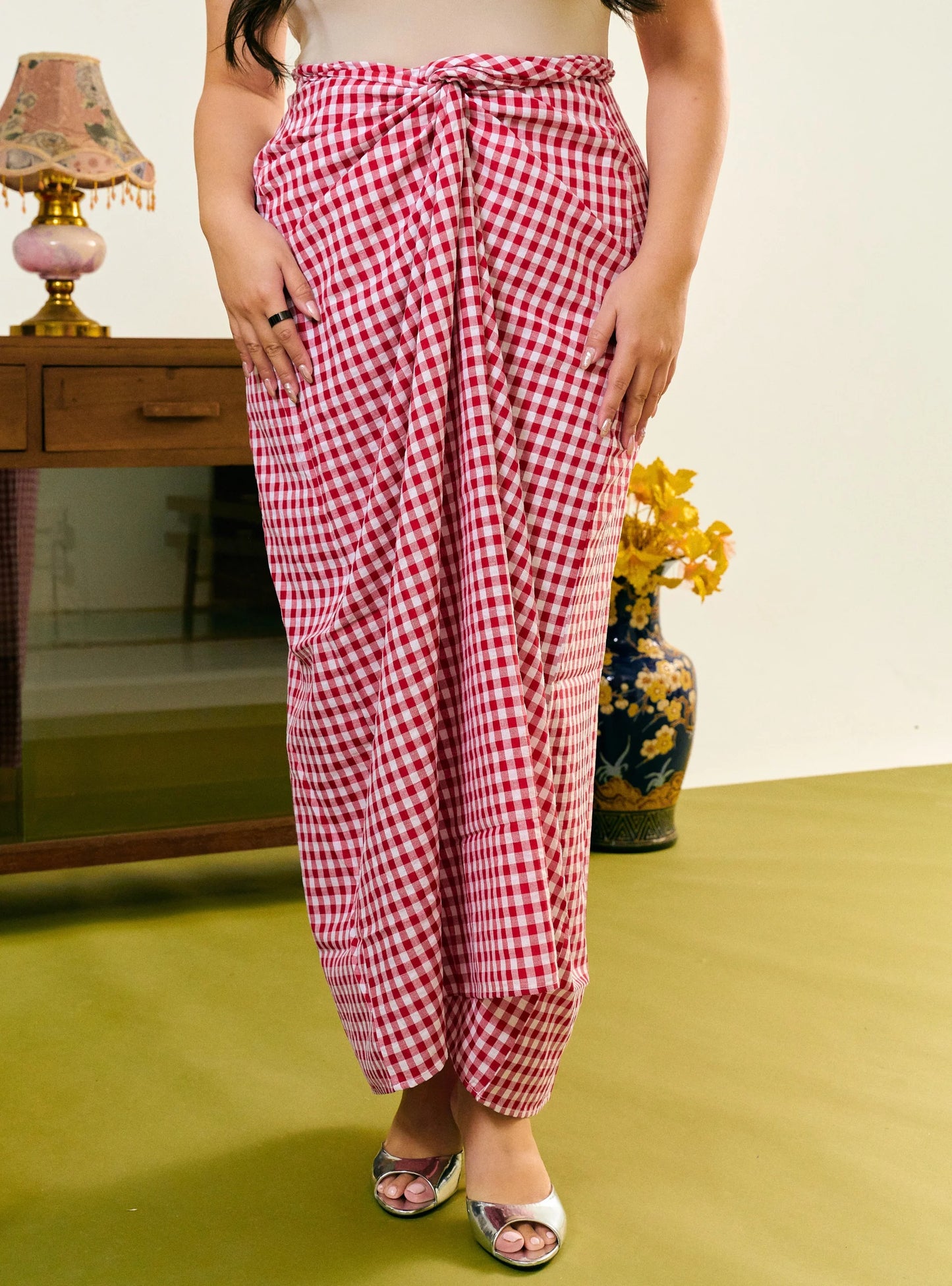 PO HENING LEBARAN - Melly Instant Pario Wrap Skirt Only - Red Checked