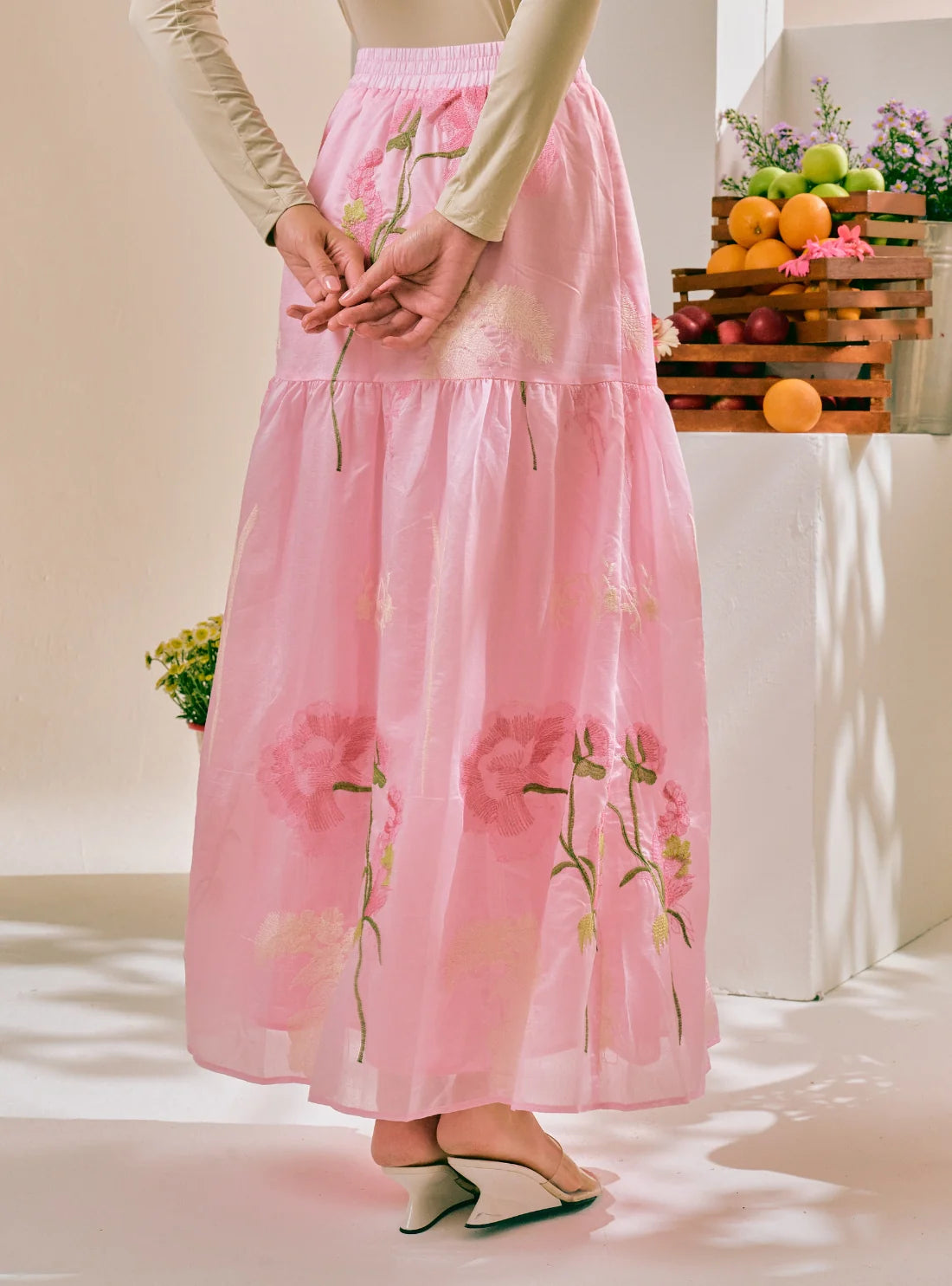 PO Posy 3D Embroidery A-Line Tiered Skirt