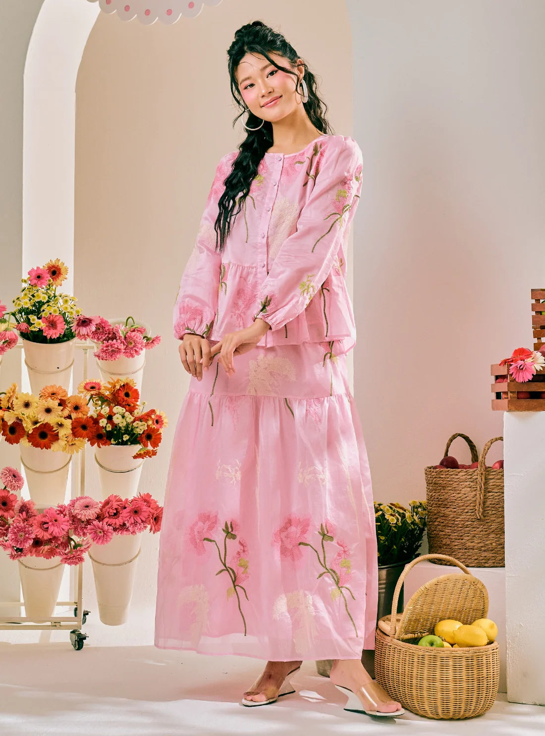 PO Posy 3D Embroidery A-Line Tiered Skirt