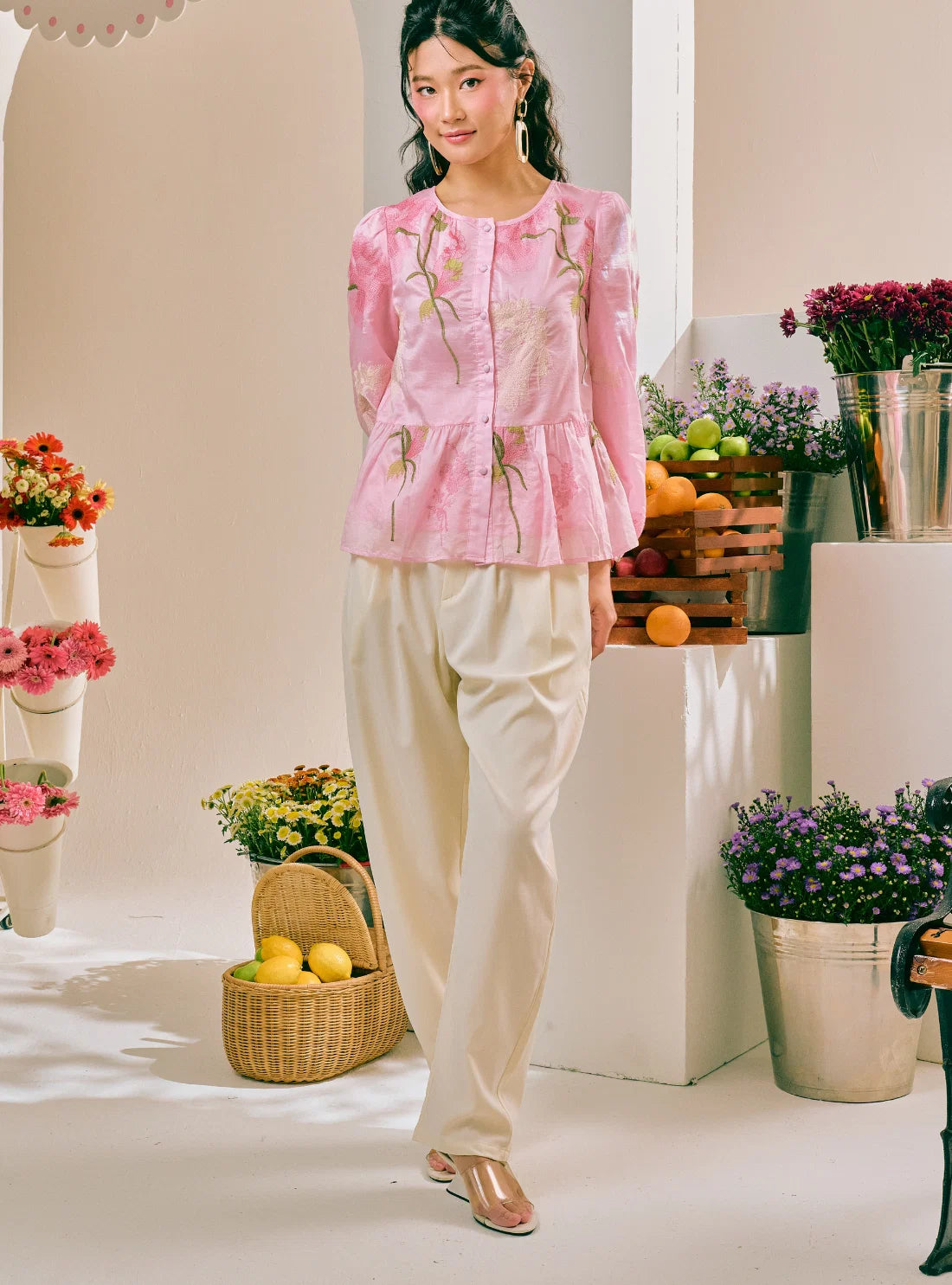 PO Petal 3D Embroidered Peplum Shirt