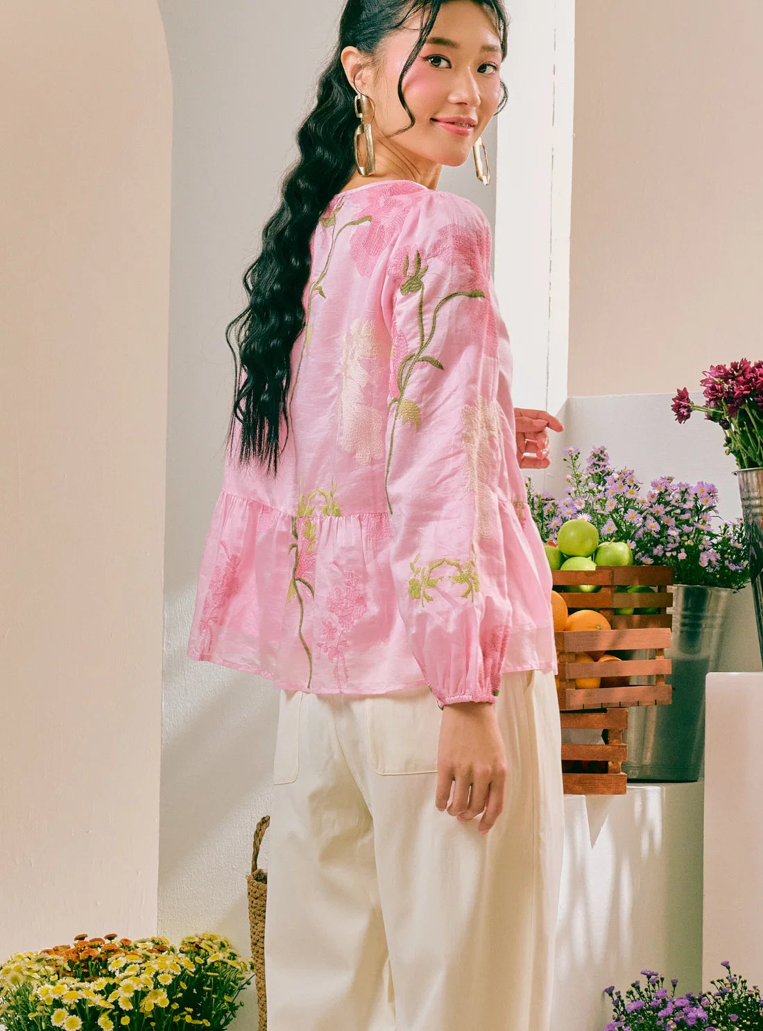 PO Petal 3D Embroidered Peplum Shirt