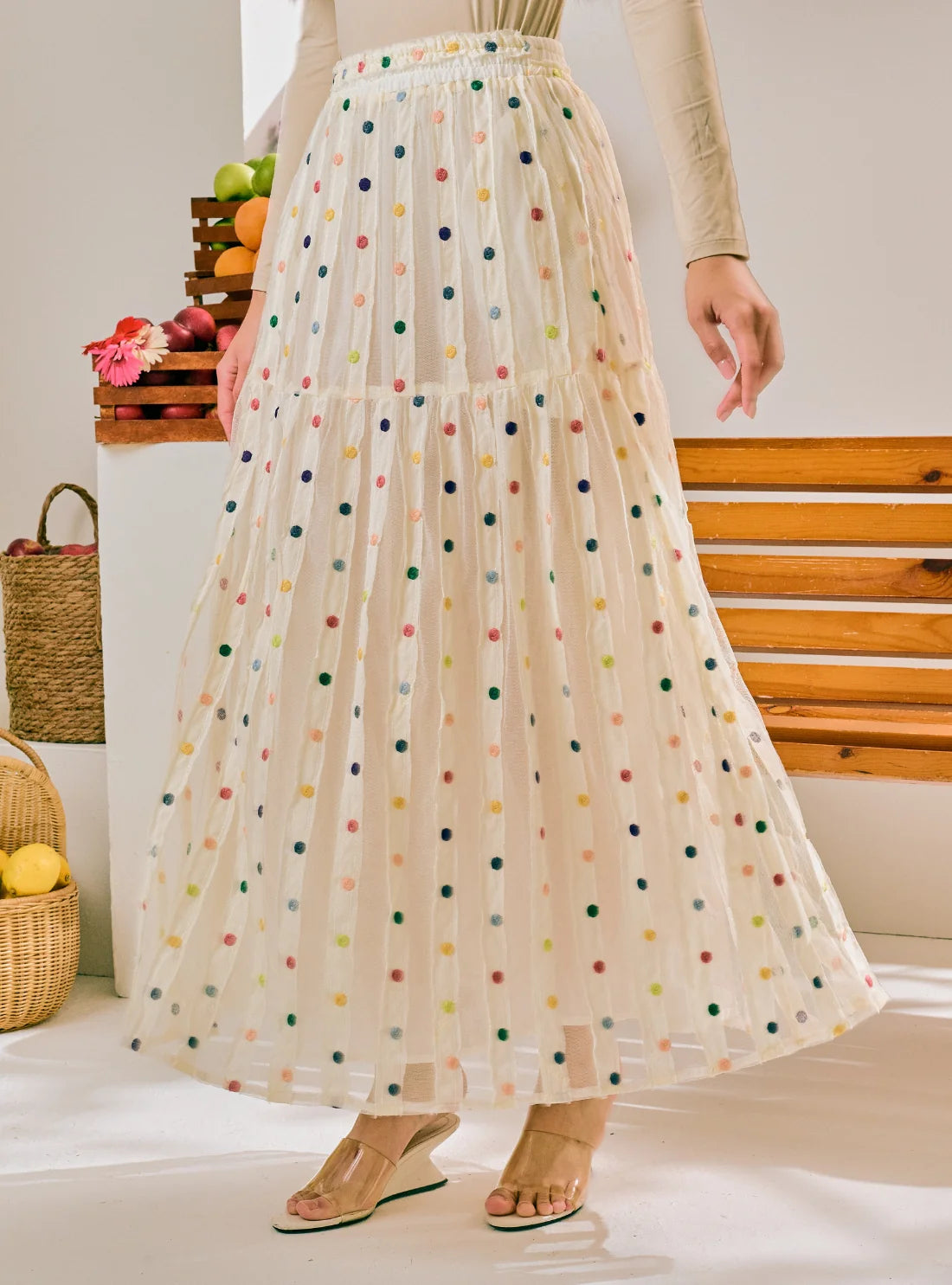 PO Maven Dot A-Line Tiered Skirt