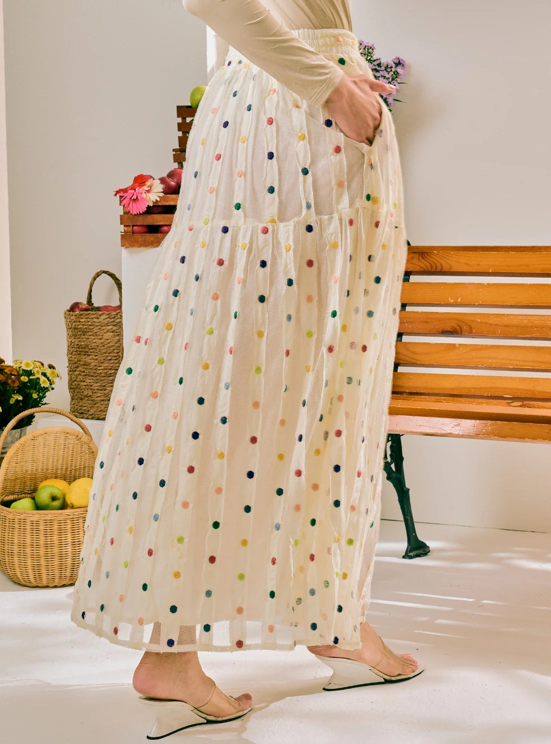 PO Maven Dot A-Line Tiered Skirt