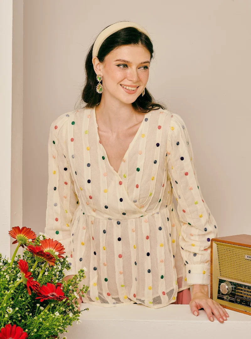 PO Dottie 3D Dotted Peplum Top