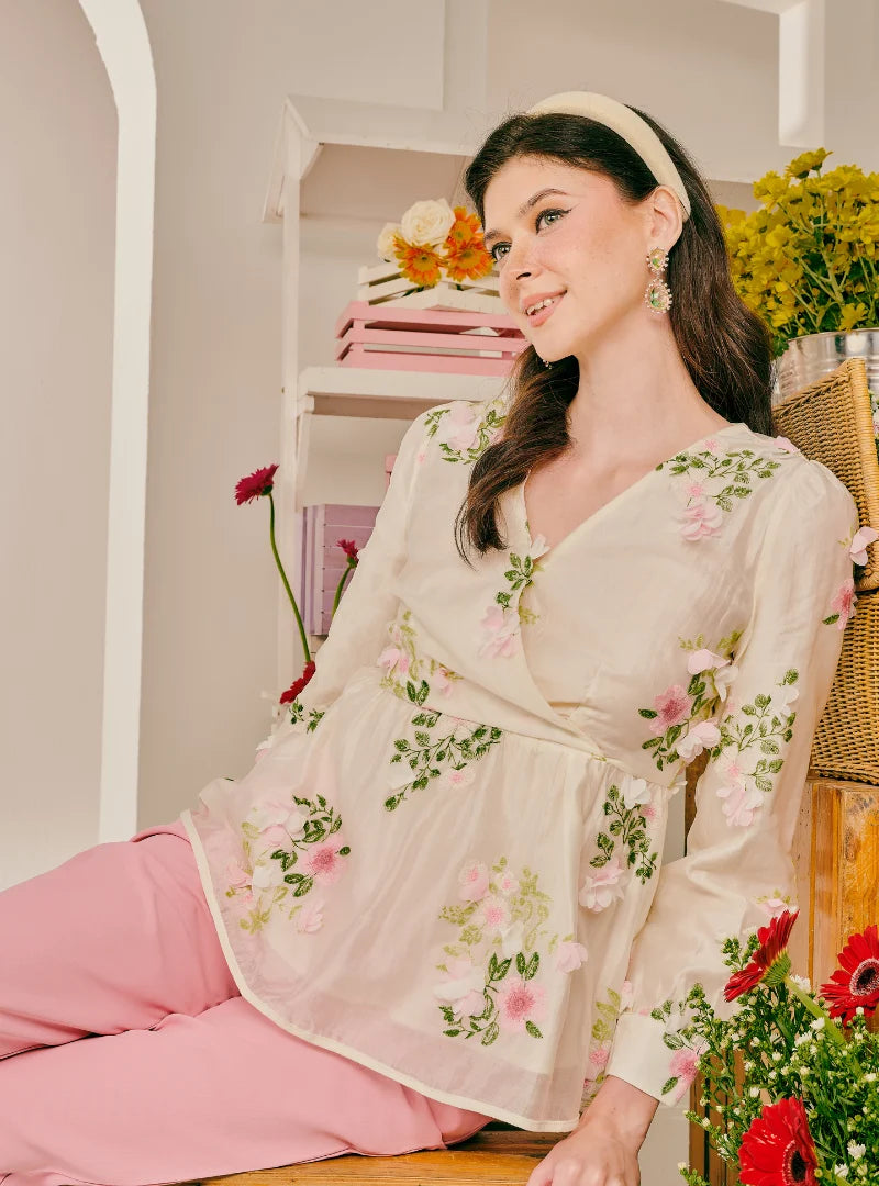 PO Demi 3D Flower Peplum Top