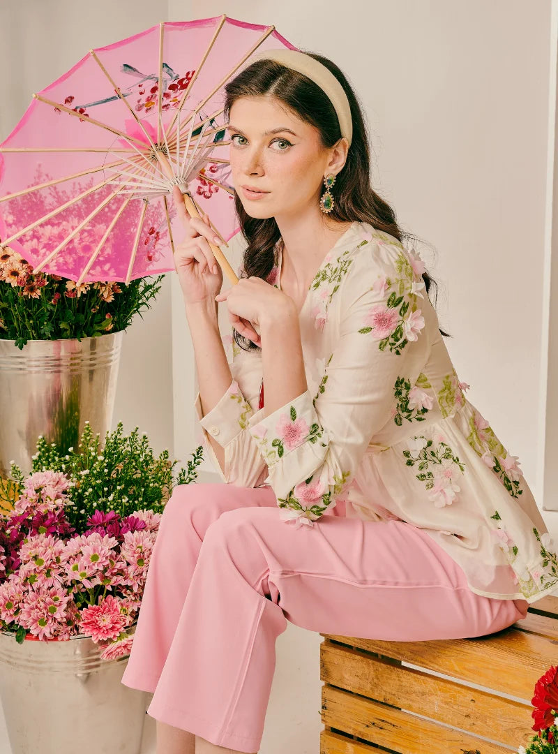 PO Demi 3D Flower Peplum Top