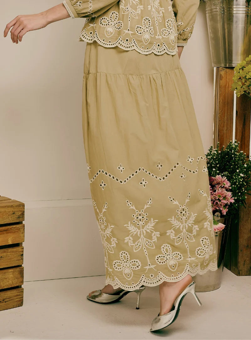 PO Remi Tiered Linen Maxi Skirt