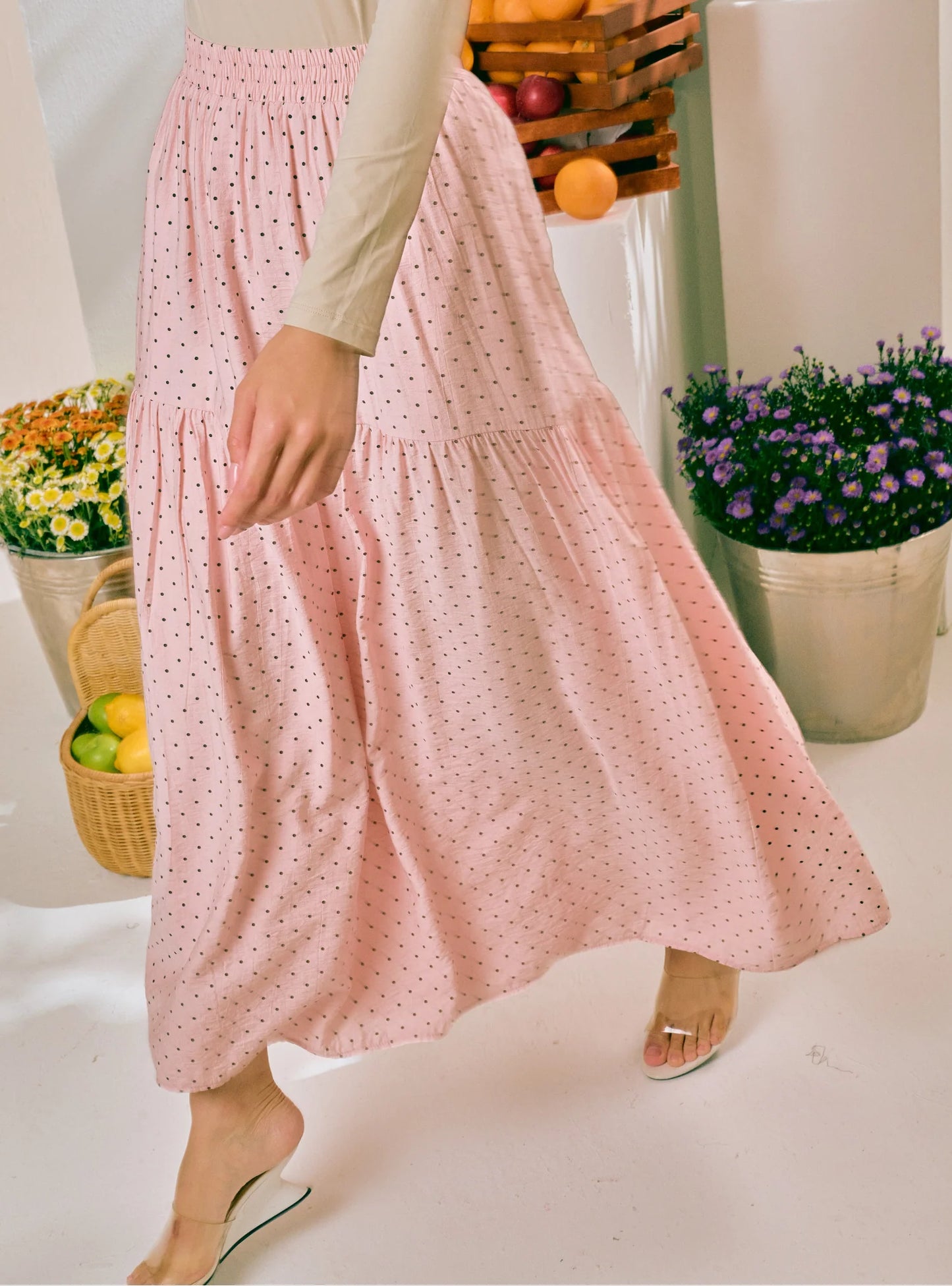 PO Dana Polka Dotted A-Line Tiered Skirt