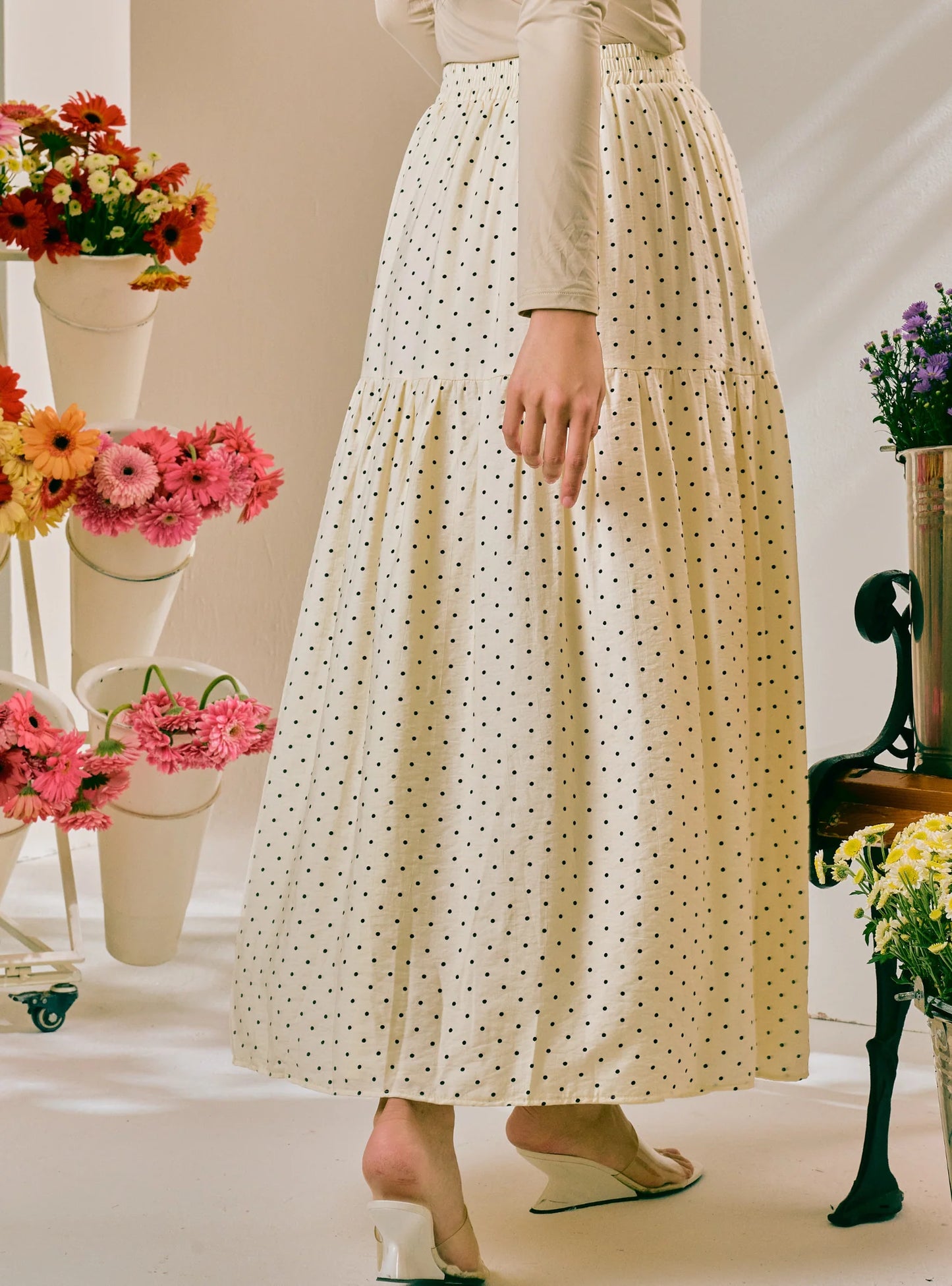 PO Dana Polka Dotted A-Line Tiered Skirt